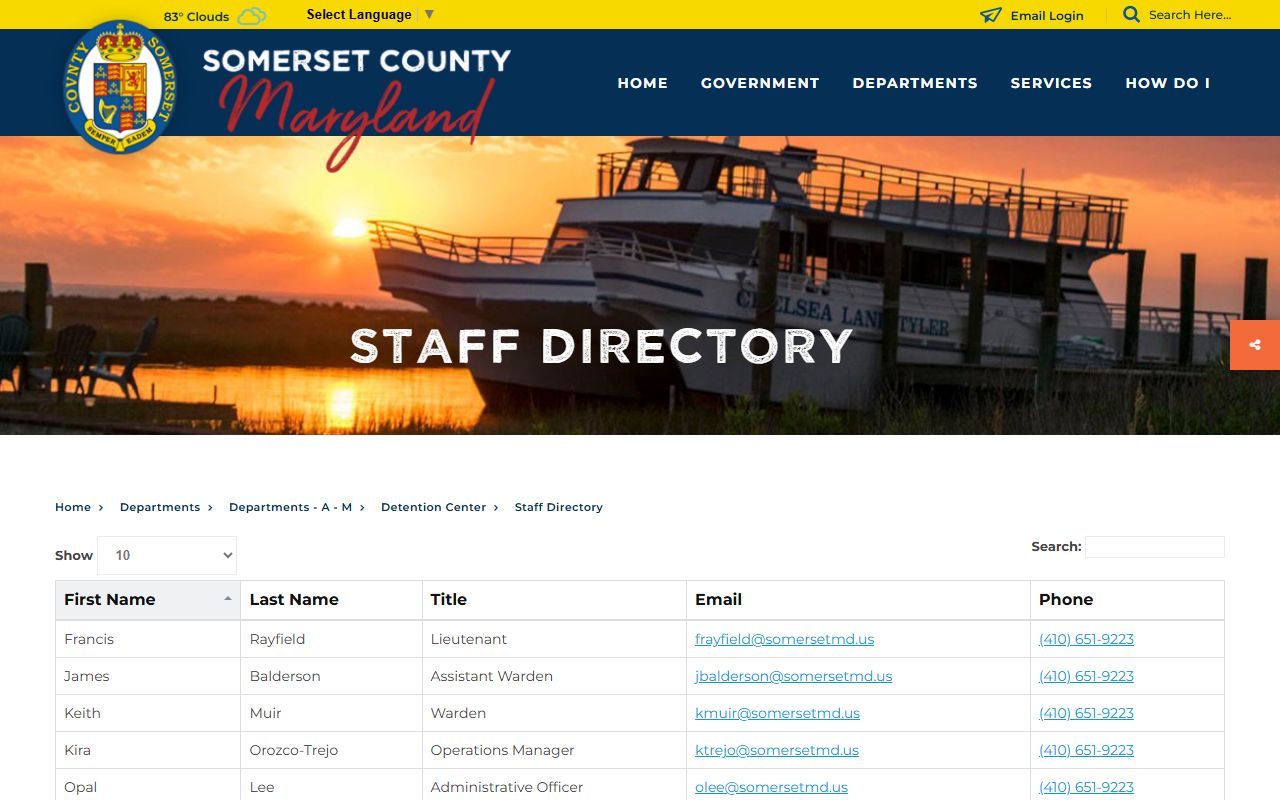 Somerset County arrest records Detention Center staff directory