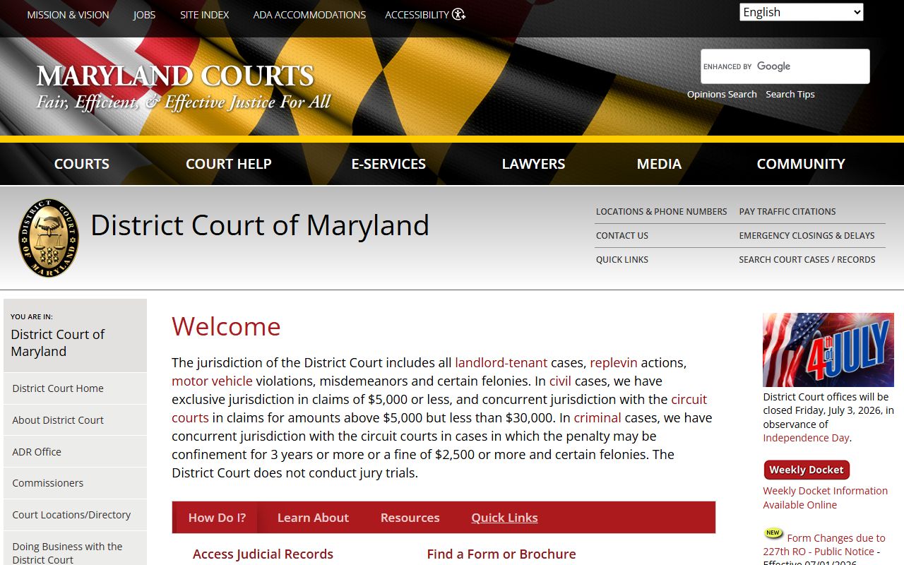Somerset County court dockets District Court record path