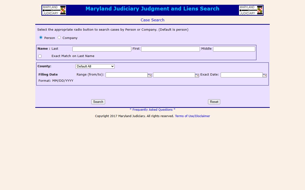 Somerset County court records judgment and liens search fields