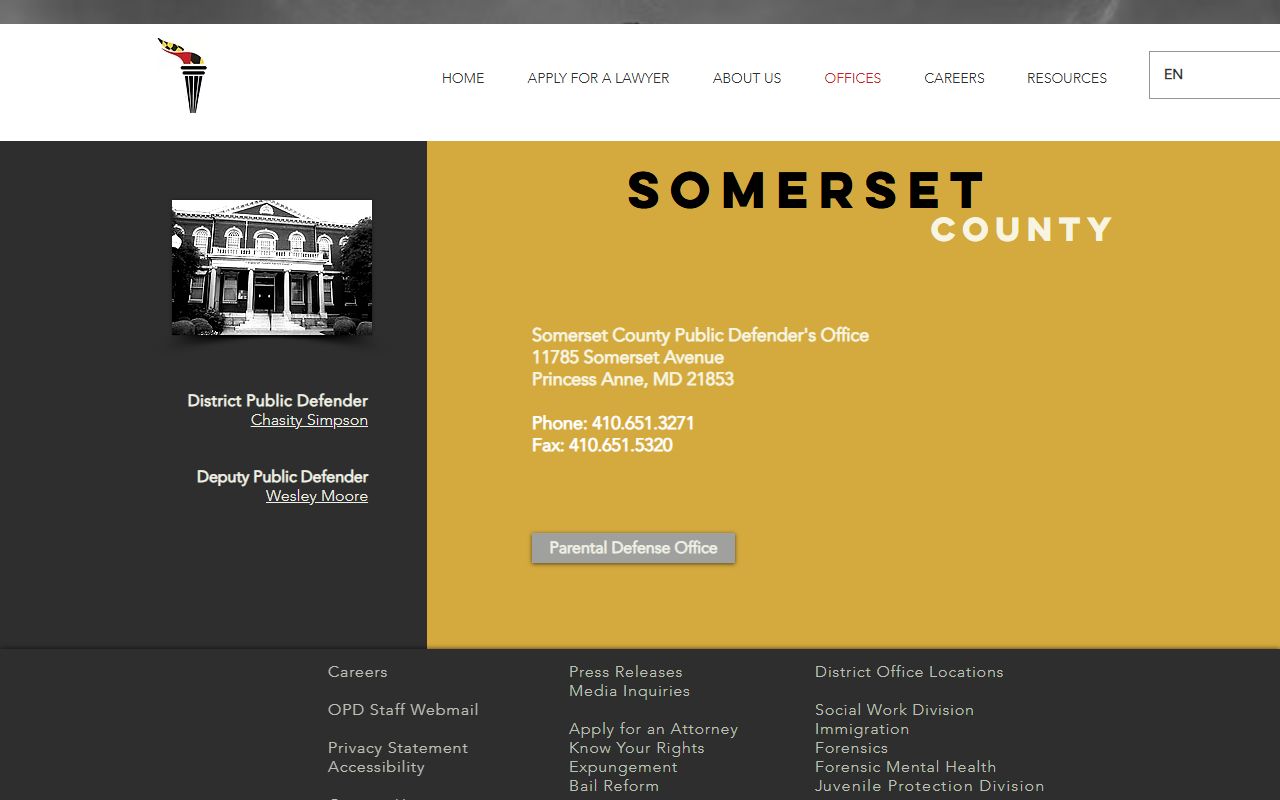 Somerset County criminal court records Public Defender office page