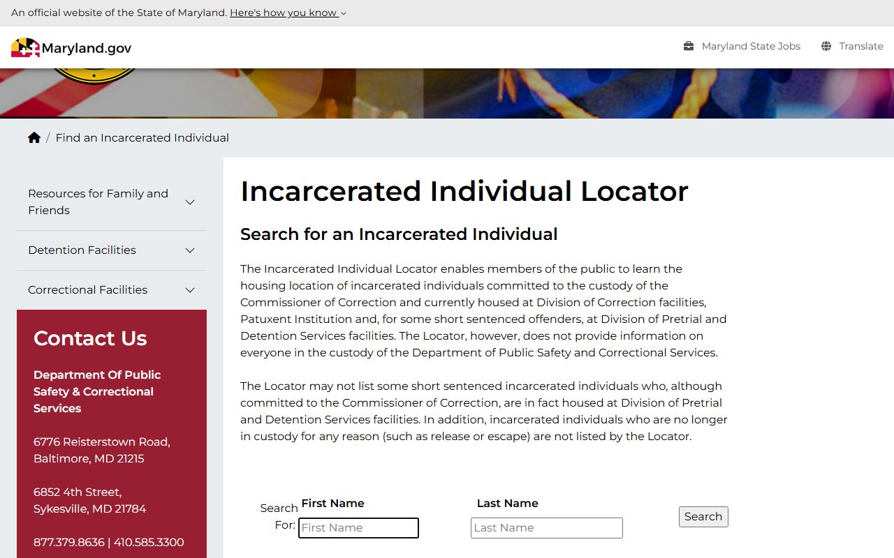 Somerset County inmate search DPSCS Incarcerated Individual Locator