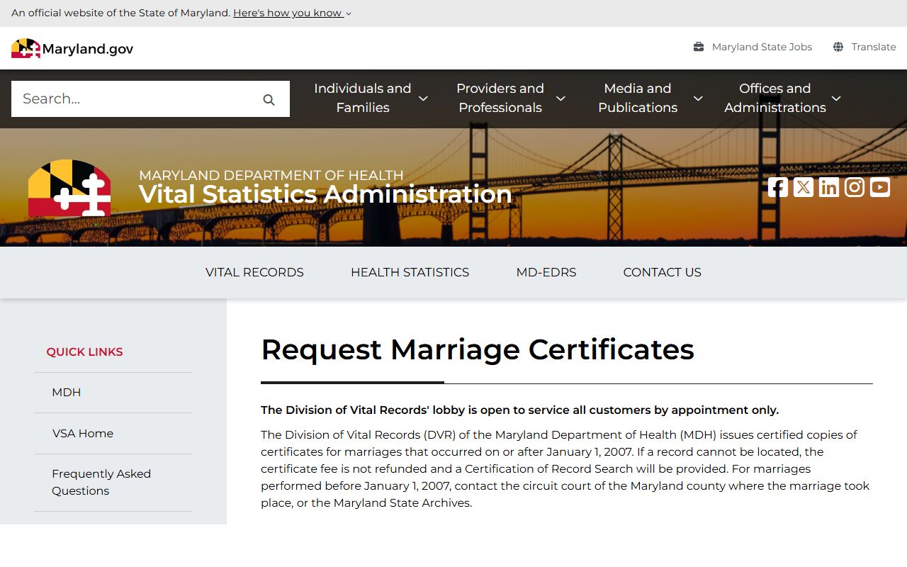 Somerset County marriage records Maryland Vital Statistics certificate page