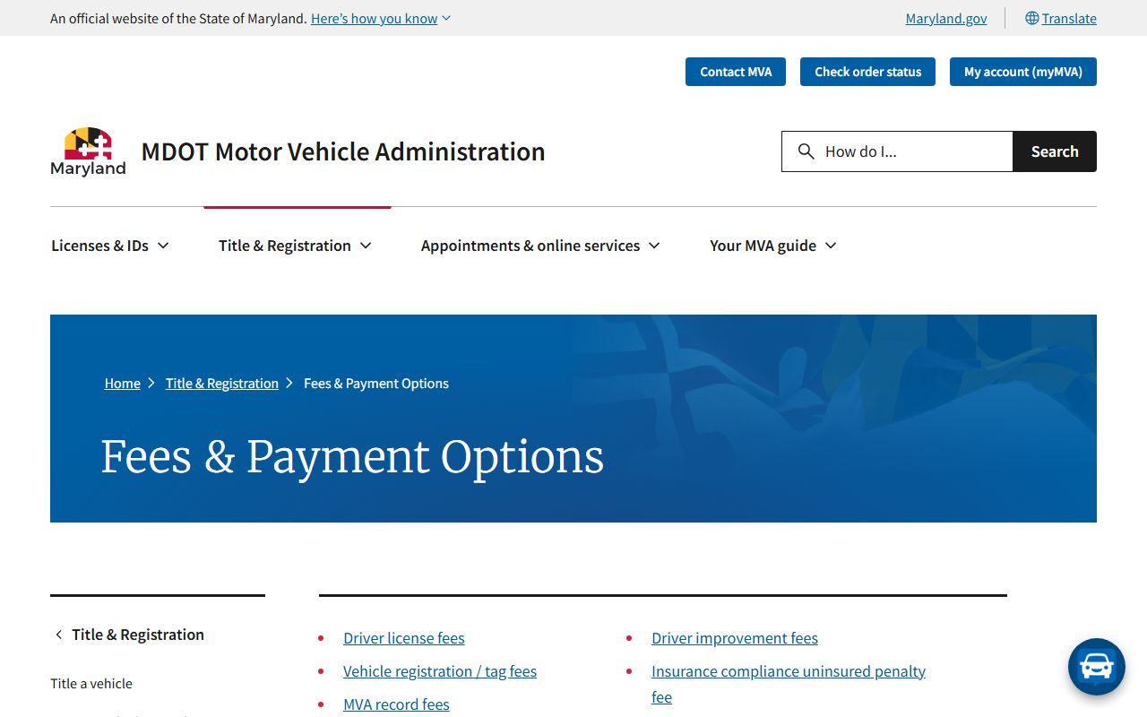 Somerset County traffic court records MVA fee page