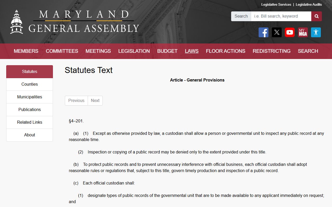 Somerset County warrant search Maryland public records inspection rule